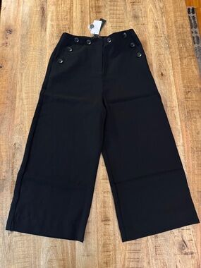 Gracia Black Wide-Leg cropped Sailor Button Pants trousers NEW NWT SMALL